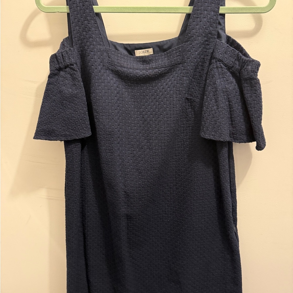 J Crew Textured Navy Off-Shoulder Dress
